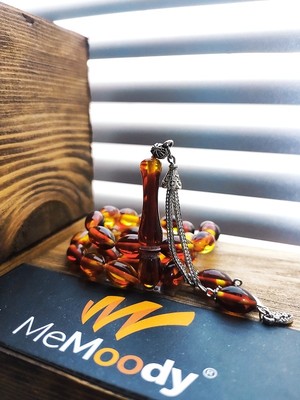 Alpaka Püsküllü Kırmızı ve Ateş Hareli Sıkma Toz Kehribar Erkek Tesbih