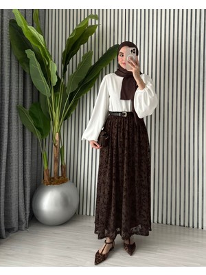 Molly Nelly Kadın Astarlı Dantelli Şık Kloş Etek