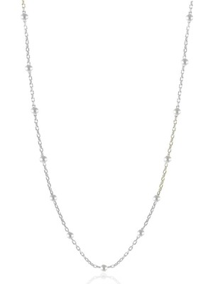 PremiumPort Kadın Gümüş Top Top Zincir Beyaz Altın Kaplama 1.2mm Mücevher