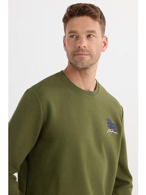 Tudors Unisex Relax Fit Pamuklu Yumuşak Dokulu Bisiklet Yaka Içi Polarlı Baskılı Yeşil Sweatshirt