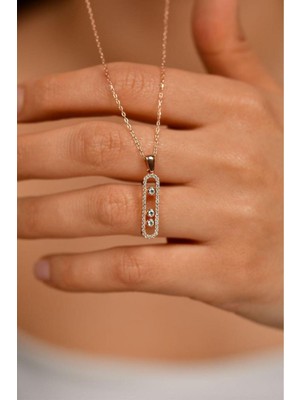 PremiumPort Şık Zirkon Taşlı Rose Gümüş Kolye, Zarif ve Özel Tasarım