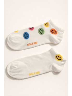 Kadın Gülen Yüz Desenli 2'li Step Çorap