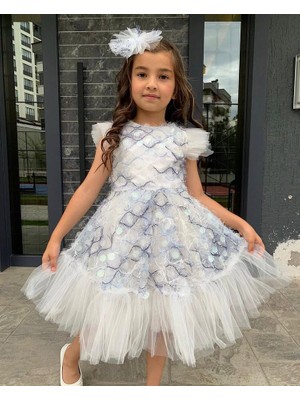 Lunas Tekstil Tokalı Pullu Tüylü Elbıse