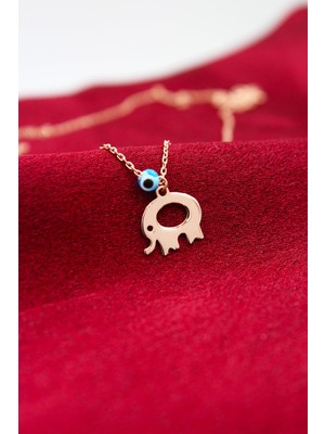 PremiumPort 925 Ayar Gümüş Rose Nazar Boncuklu Fil Kolye, Şık ve Zarif Takı