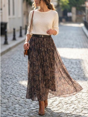 Trendparis Etnik Şal Desenli Şifon Maxi Etek