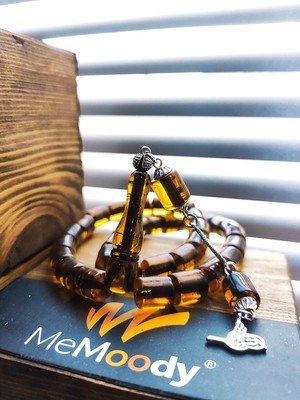 Alpaka Püsküllü Bitki Fosilli Sıkma Toz Kehribar Erkek Tesbih