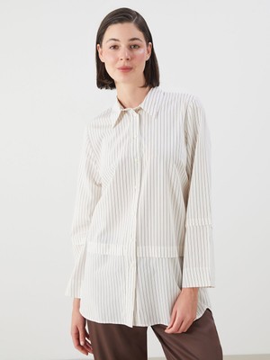Lc Waikiki Yeni Sezon Çizgili Poplin Kadın Gömlek Tunik