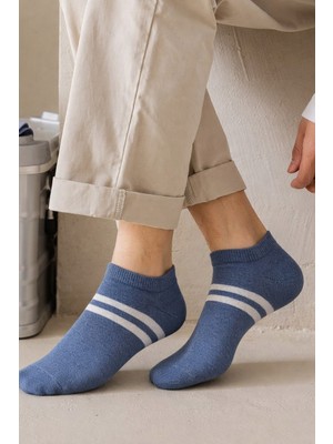 Erkek Şeritli Basic Step Çorap Mavi