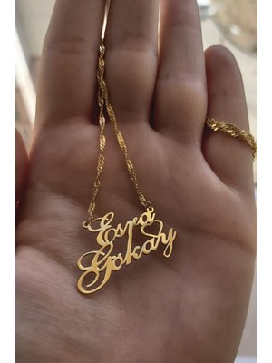 PremiumPort 925 Ayar Gümüş ve 24 Ayar Altın Kaplama Iki Isimli Kolye