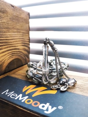 Alpaka Püsküllü Gri ve Toz Hareli Sıkma Toz Kehribar Erkek Tesbih