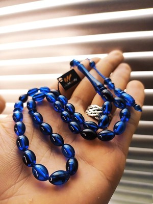 Sistem Püsküllü Gece Mavisi Sıkma Toz Kehribar Erkek Tesbih