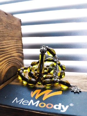 Alpaka Püsküllü Sarı Sürmeli Sıkma Toz Kehribar Erkek Tesbih