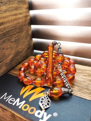 Alpaka Püsküllü Sarı Kırmızı Sürmeli Sıkma Toz Kehribar Erkek Tesbih