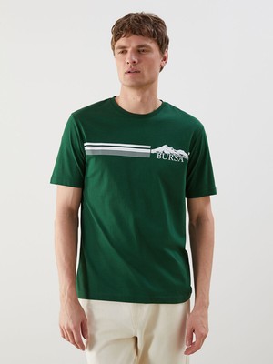 Lc Waikiki Yeni Sezon Bisiklet Yaka Bursa Baskılı Penye Erkek Tişört