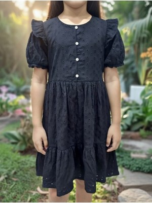 Öykü Kids Pamuk Fisto Kumaş Uzun Çocuk Elbise