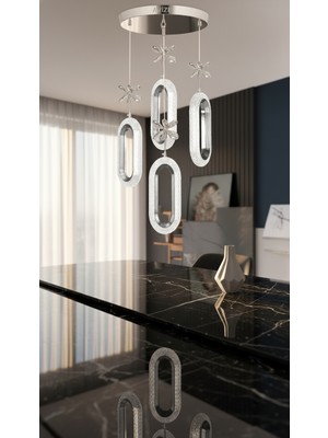 Lüx Aydınlatma Tasarım Selin Gold Modern LED Sarkıt Avize – Kristal Çiçek Detaylı Oval Tasarım Tekli Avize
