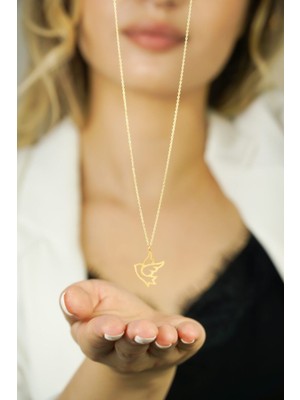 PremiumPort 925 Ayar Gümüş Kuş Figürlü Gold Renk Kolye