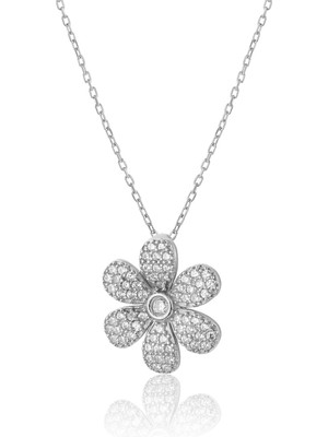 PremiumPort 925 Ayar Gümüş Zirkon Taşlı Papatya Kolye, Şık ve Zarif Tasarım