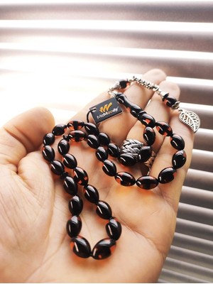 Alpaka Püsküllü Siyah Mercan Sürmeli Sıkma Toz Kehribar Erkek Tesbih