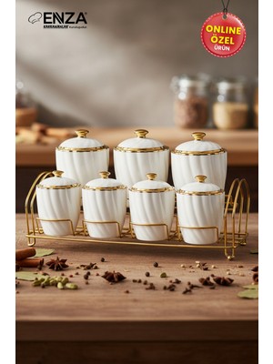 Enza Esin Gold Standlı Porselen Baharat Takımı 15 Parça