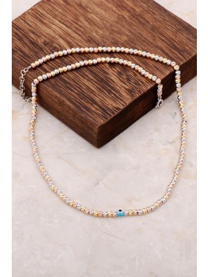 PremiumPort Şık Rose Gümüş Nazar Boncuklu Yaldızlı Kolye, Zarif Takı Tasarımı