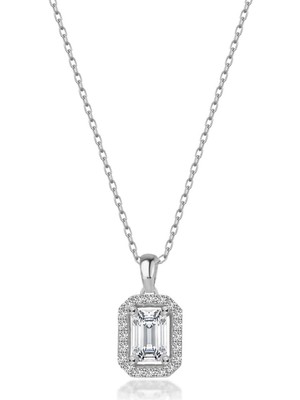 PremiumPort Gümüş Baget Taşlı 925 Ayar Pırlanta Kalıbı Kolye, 3 Renk Seçenekli