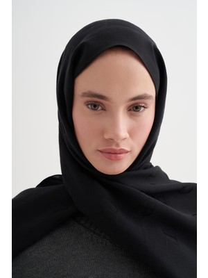 Siyah Carell Monogram Desen Liora Pamuk Şal