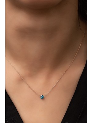 PremiumPort Şık Rose Altın Kaplama Nazar Göz Küçük Top Kolye, Zarif ve Şık Tasarım