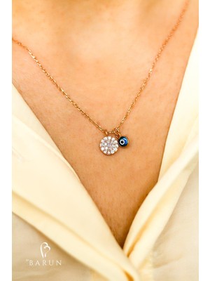 PremiumPort Mavi Göz Nazar Kolye, 925 Ayar Gümüş, Yuvarlak Zirkon Taşlı Tasarım