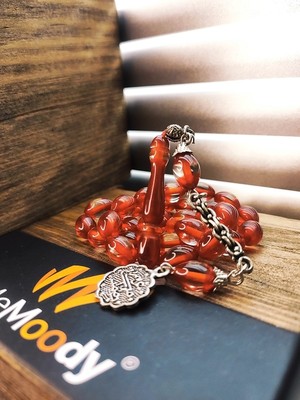 Alpaka Püsküllü Mercan Sürmeli Sıkma Toz Kehribar Erkek Tesbih