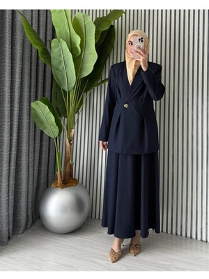 Molly Nelly Kadın Oversize Tek Düğmeli Bağlamalı Ceket Etek Takım