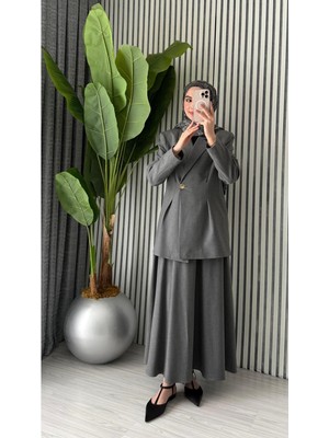 Molly Nelly Kadın Oversize Tek Düğmeli Bağlamalı Ceket Etek Takım