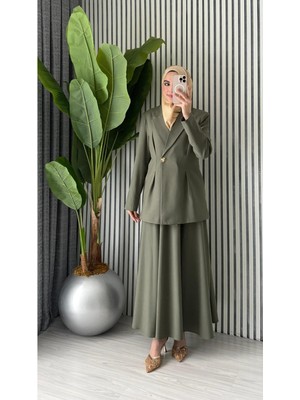 Molly Nelly Kadın Oversize Tek Düğmeli Bağlamalı Ceket Etek Takım