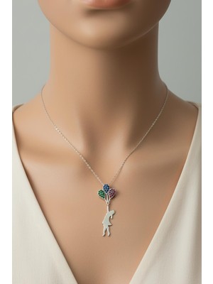 PremiumPort Şirin Balon Tutan Kız Kolye, Zarif 925 Ayar Gümüş Tasarım