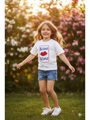Monila Kız Çocuk Baskılı Pamuklu Bisiklet Yaka T-Shirt