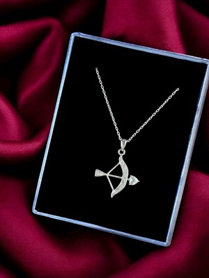 PremiumPort Beyaz Taşlı Parlak 925 Ayar Gümüş Yay Ok Kolye