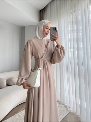 Molly Nelly Kadın Önü Şal Detaylı Krep Tesettür Elbise