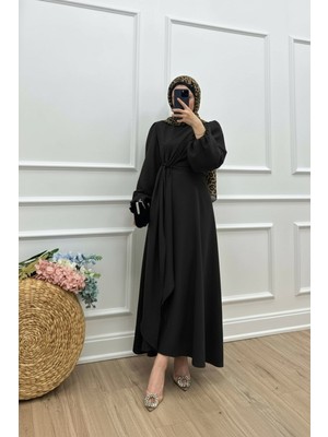 Molly Nelly Kadın Önü Şal Detaylı Krep Tesettür Elbise