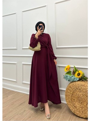 Molly Nelly Kadın Önü Şal Detaylı Krep Tesettür Elbise