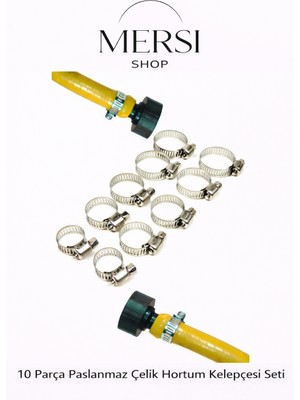 Mersi Shop 10 Parça Paslanmaz Çelik Hortum Kelepçesi Seti Farklı Ölçüler Su Yağ Hava Boru Bağlantı