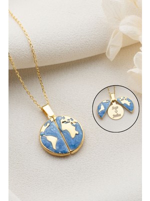 PremiumPort 925 Ayar Gümüş Açılabilen Kişiye Özel Dünya Kolye