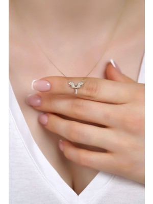 PremiumPort Kadın Zarif Mikail Melek Gümüş Kolye, 925 Ayar Gold Renk