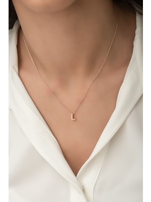 PremiumPort Üç Boyutlu L Harfi Kolye, Rose Altın Kaplama, 925 Ayar Gümüş, Zarif Takı