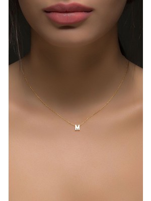 PremiumPort Üç Boyutlu M Harfi Rose Altın Kaplama 925 Ayar Gümüş Kolye