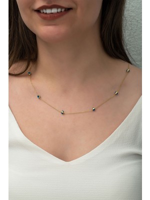 PremiumPort Altın Kaplama Mineli Nazar Göz Gümüş Kolye, Şıklık ve Zarafet Sunar