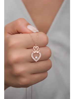 PremiumPort 925 Ayar Gümüş Çift Kuğu Kalp Kolye, Zarif ve Şık Tasarım