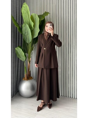 Molly Nelly Kadın Oversize Tek Düğmeli Bağlamalı Ceket Etek Takım