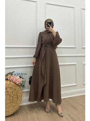 Molly Nelly Kadın Önü Şal Detaylı Krep Tesettür Elbise