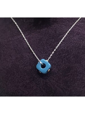 PremiumPort Şık Mavi Boncuklu Gümüş Kadın Kolye, Ince Zincir Tasarımı