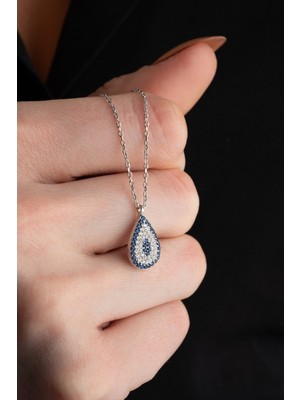 PremiumPort 925 Ayar Gümüş Damla Nazar Tasarım Kolye, Şık ve Zarif Aksesuar